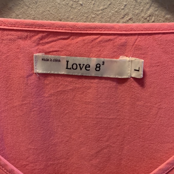 Love 8 Top Blouse Pink Bell Sleeve with Ruffles Women’s Sz Large - Picture 5 of 8